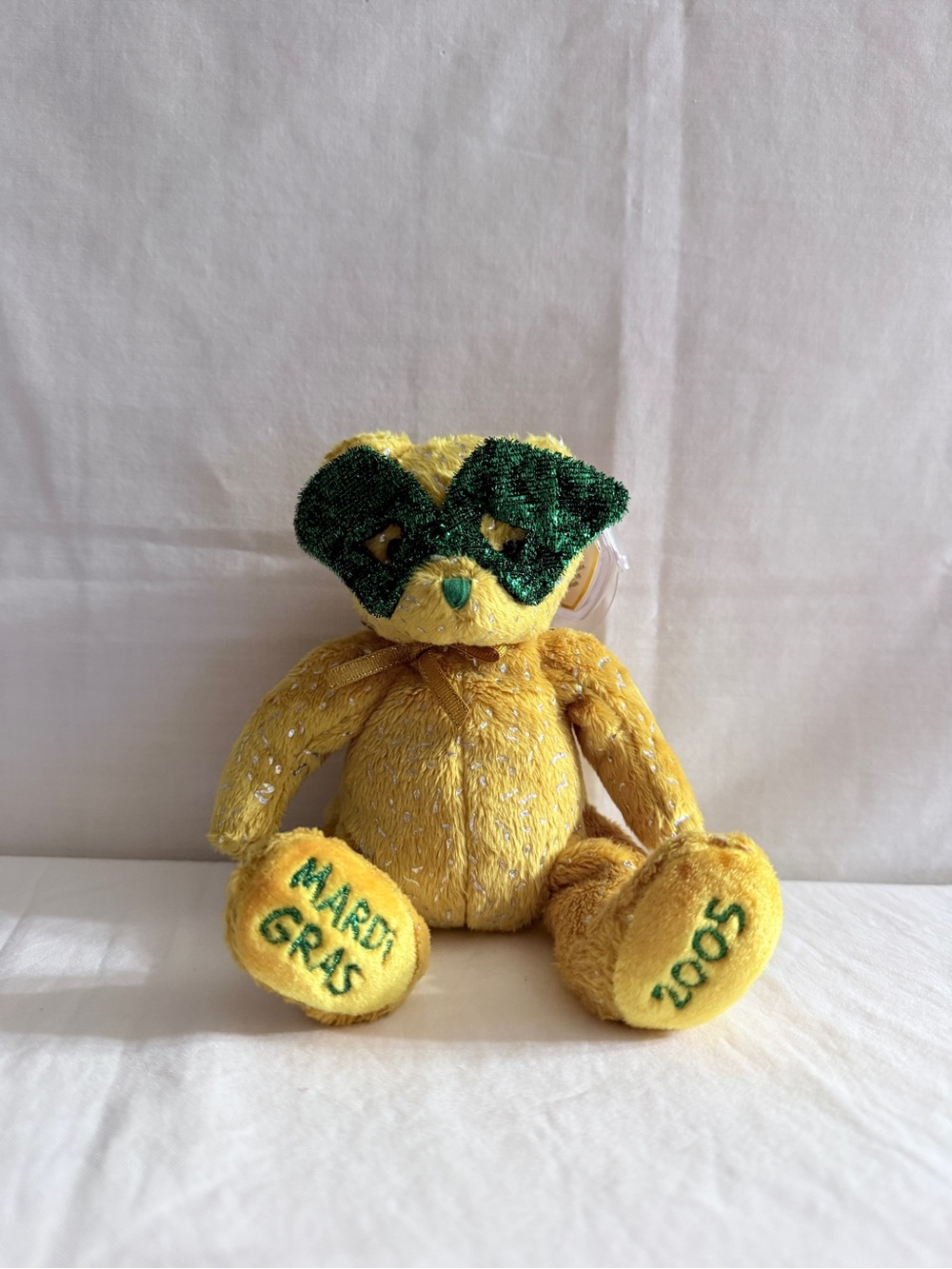 Mardi Gras Yellow Plush Bear with Green Mask - 2005 Commemorative